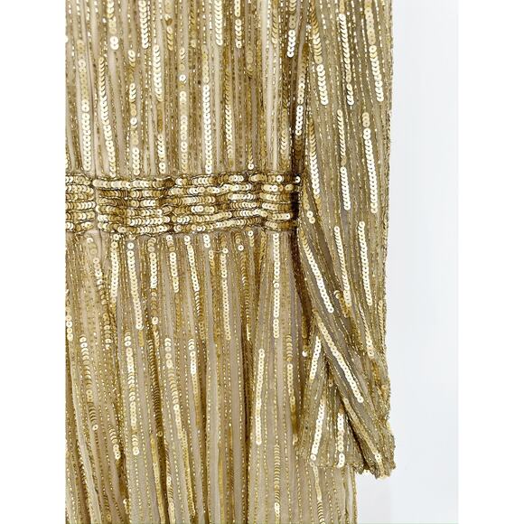 Mac Duggal 4977 Gold Sequin Beaded Illusion Sleeve Gown 4 NWT - Picture 3 of 9